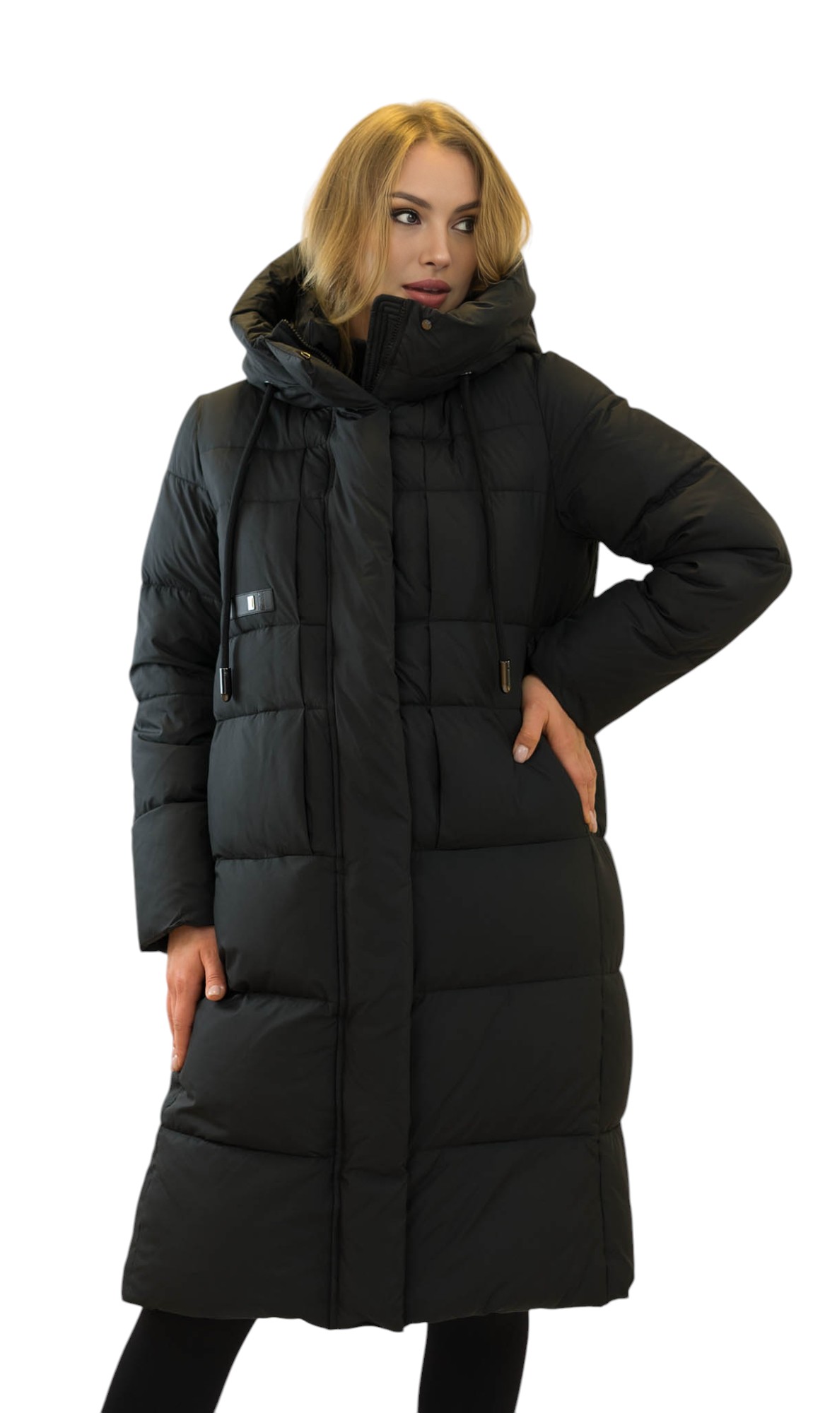 Winterparka in Schwarz mit Steppung langer Damenmantel
