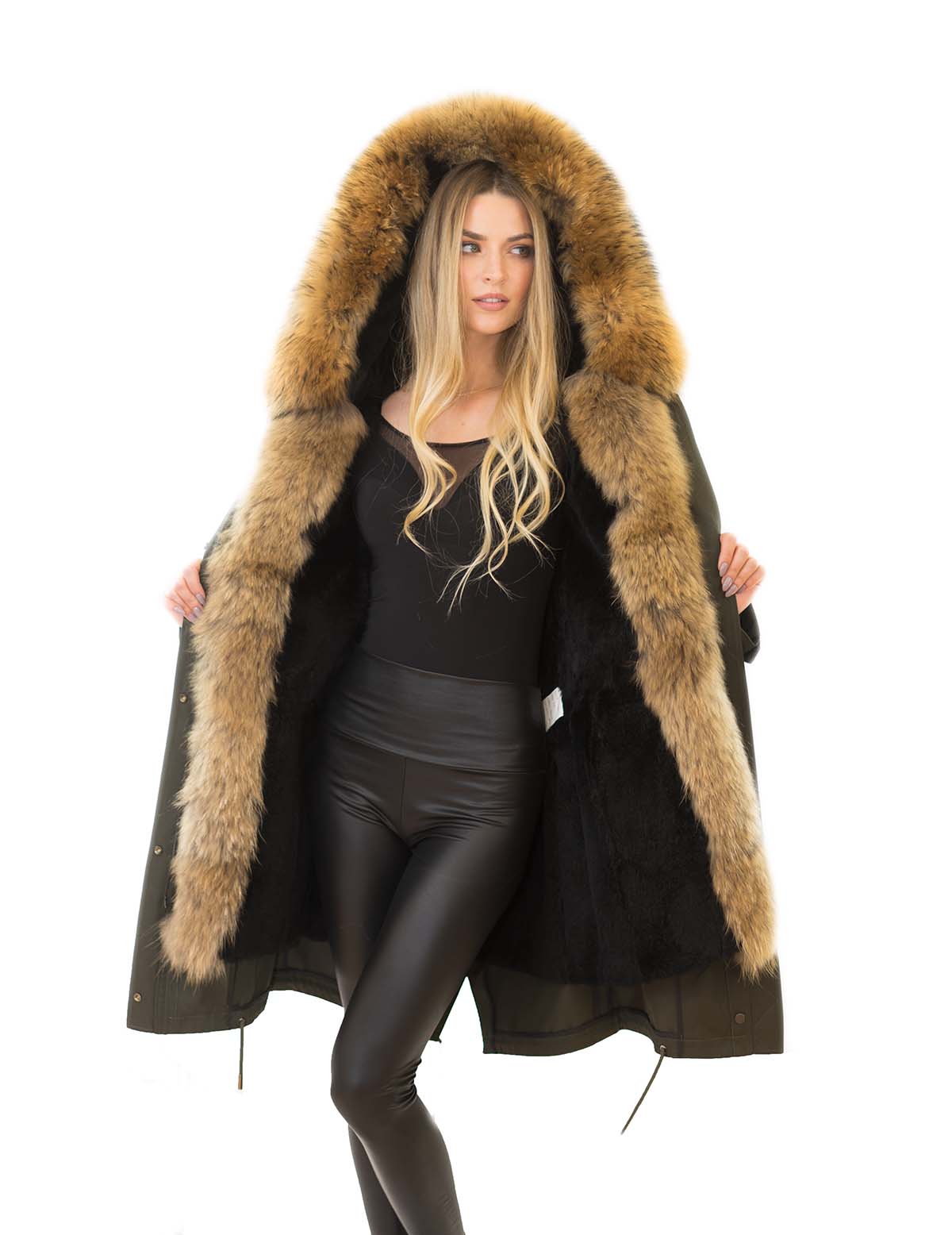Winter Parka mit Fell Winterparka mit Pelz Pelzkragen Finnraccoon