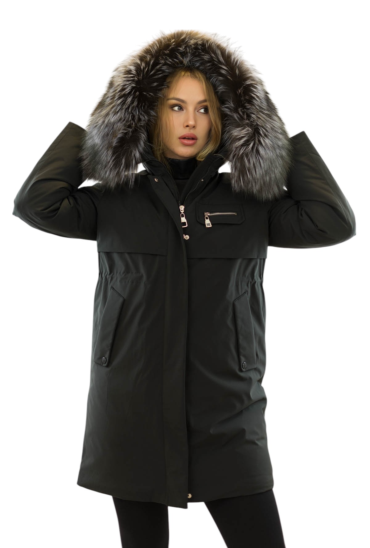 Echtpelz Parka Andrea mit Echtfellkragen Silberfuchs