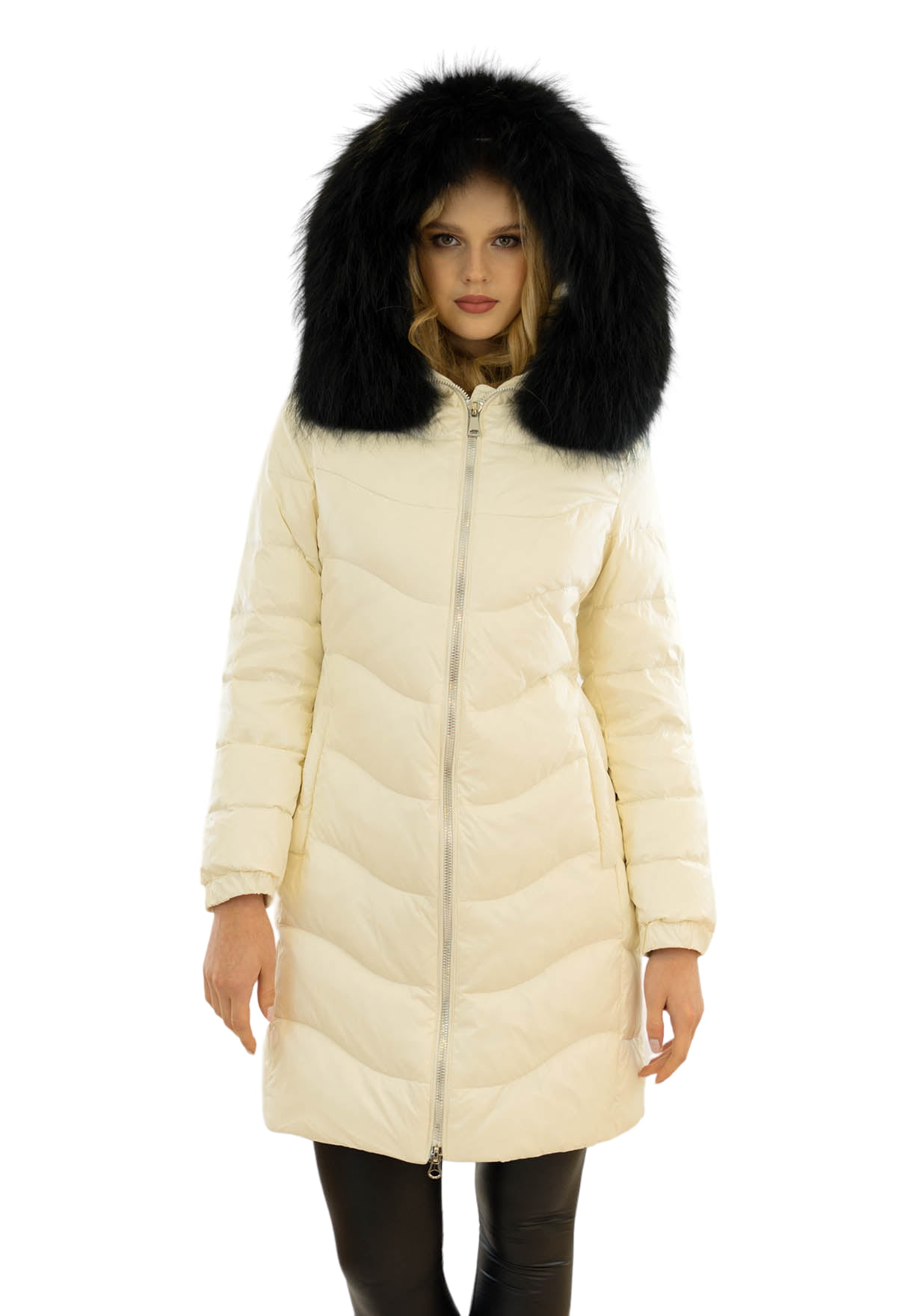 damen daunenjacke mit echtem pelzkragen parkajacke