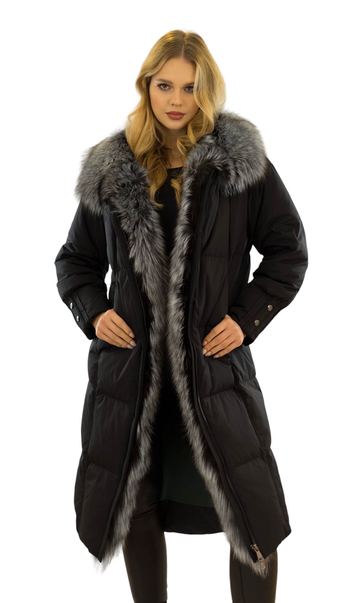 Damen Wintermantel in edlem Design mit Echtpelzkragen