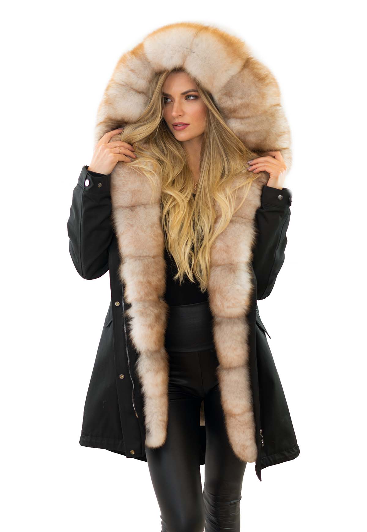 Parka mit Fell Parka mit Echtfell XXL Pelzkragen Fuchs Parka Jacke mit Pelz