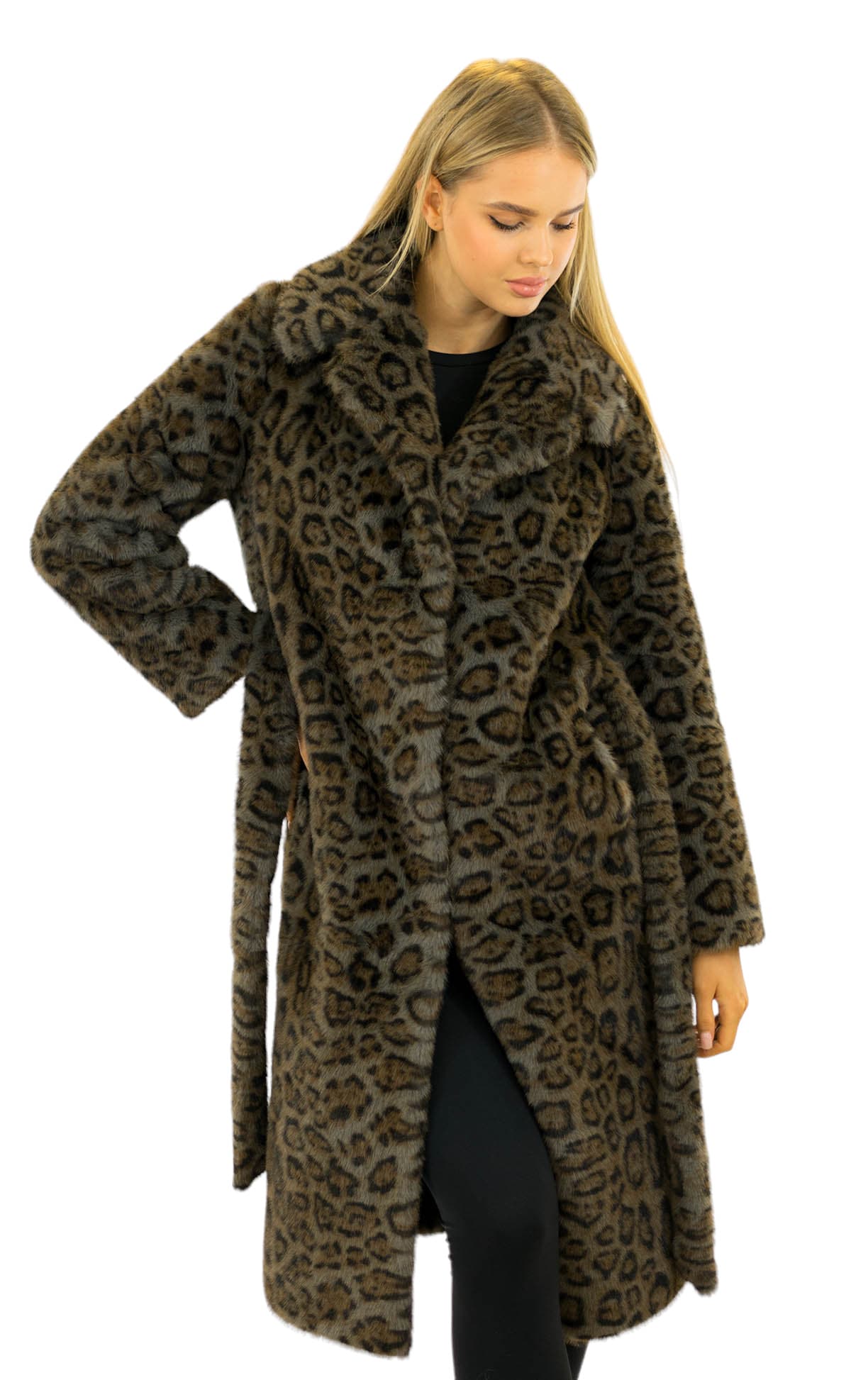 Long Coat Leopard Animal Print Fake Fur Faux Fur Vintage Coat