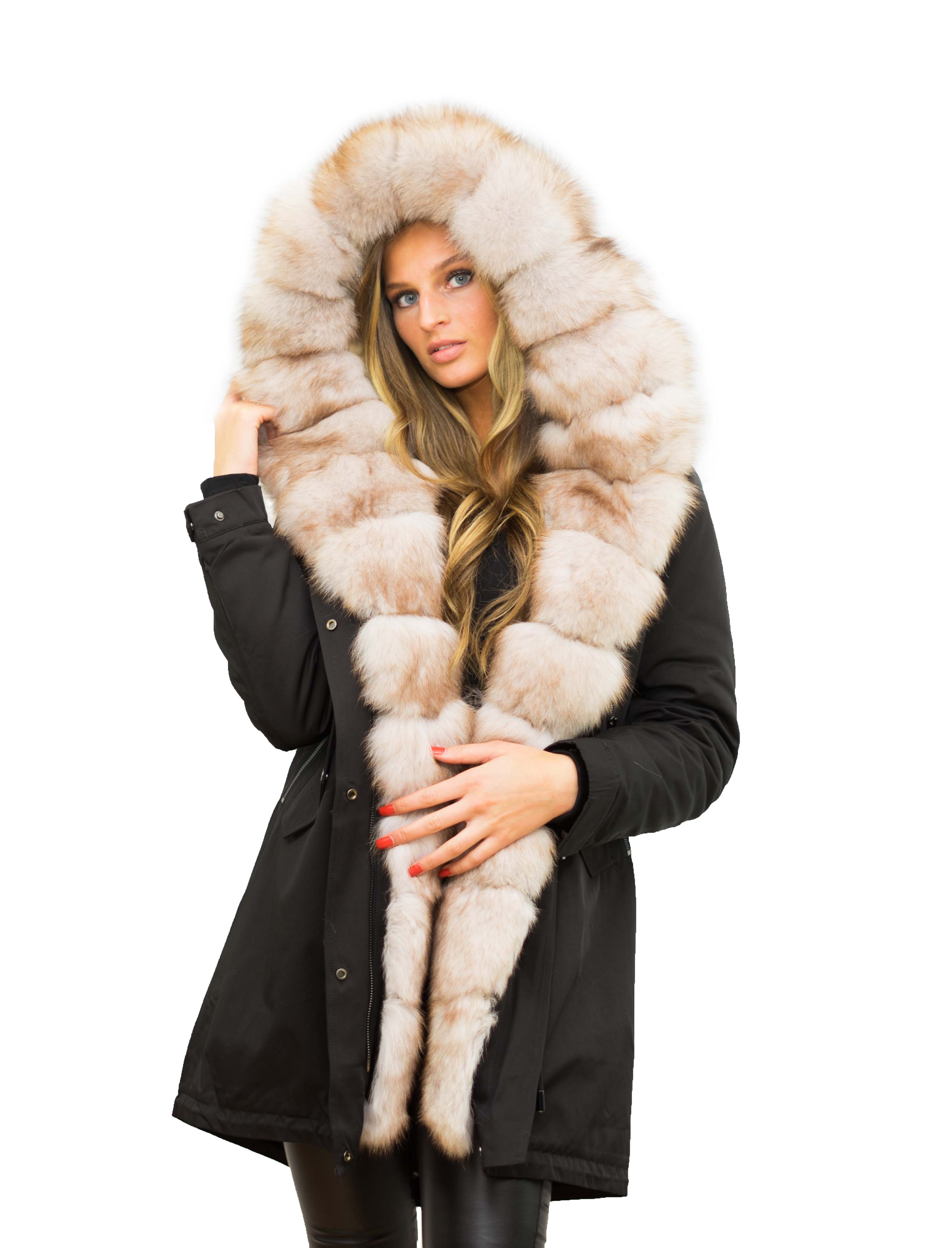Parka mit Pelz XXL Pelzkragen Fuchs Parka mit Echtfell