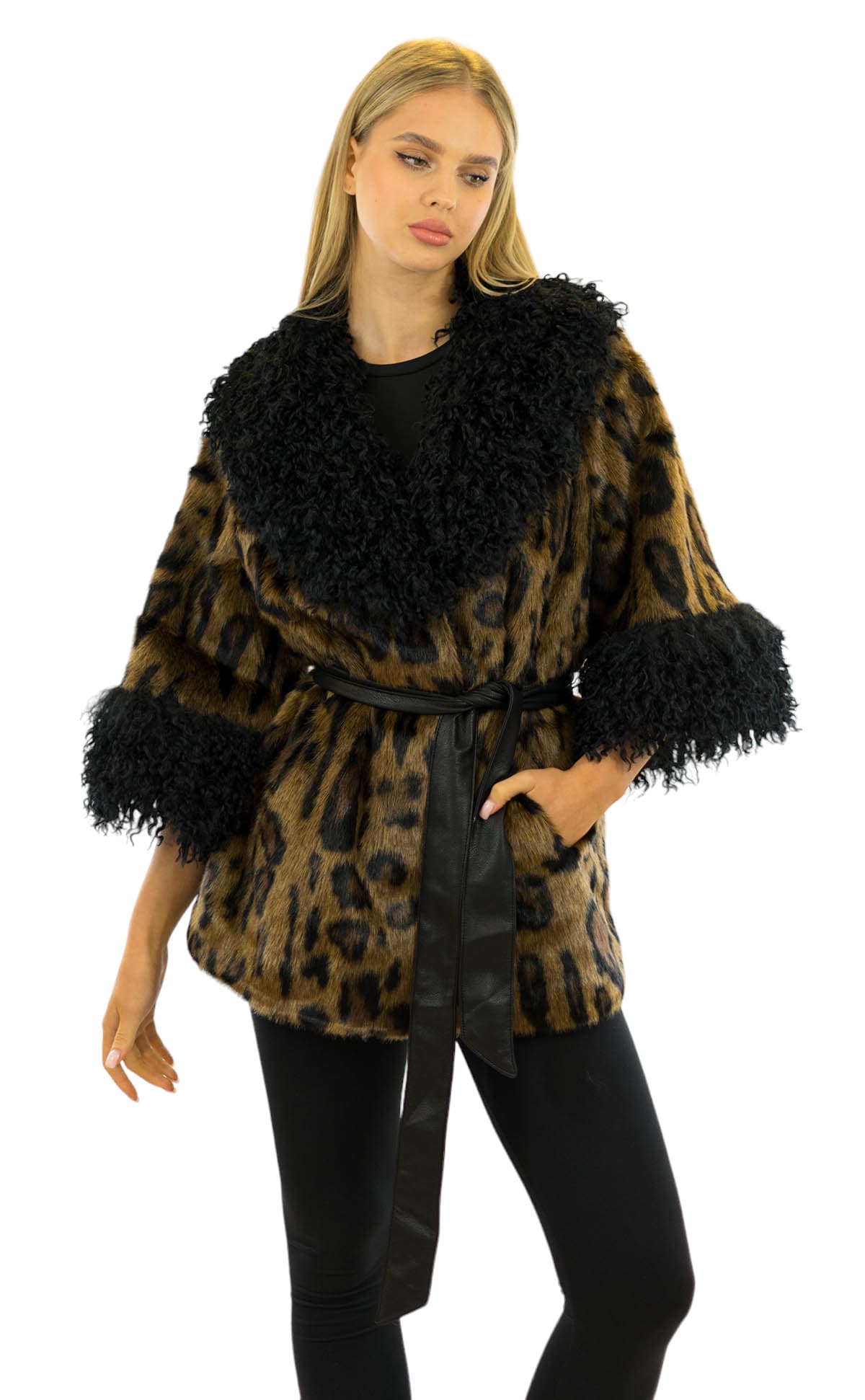 Pelzjacke Leoparden Print