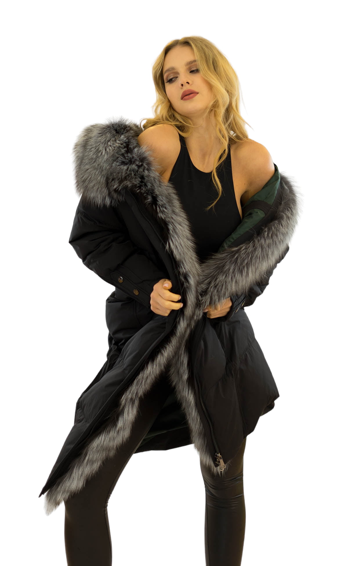 down coat with natural fur collar real fur