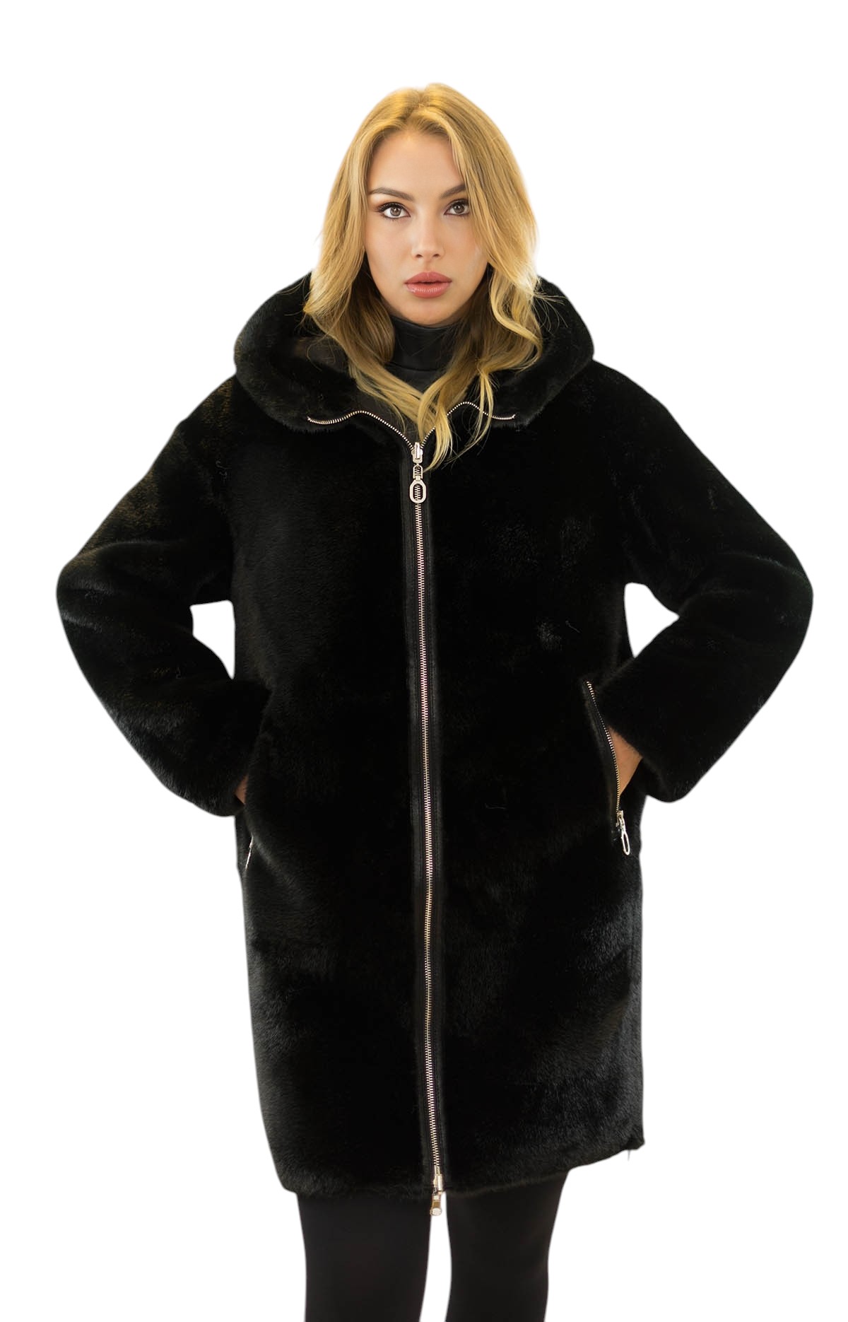 Wendemantel Damen Nerzoptik Nerzlook und Lederopitk Lederlook