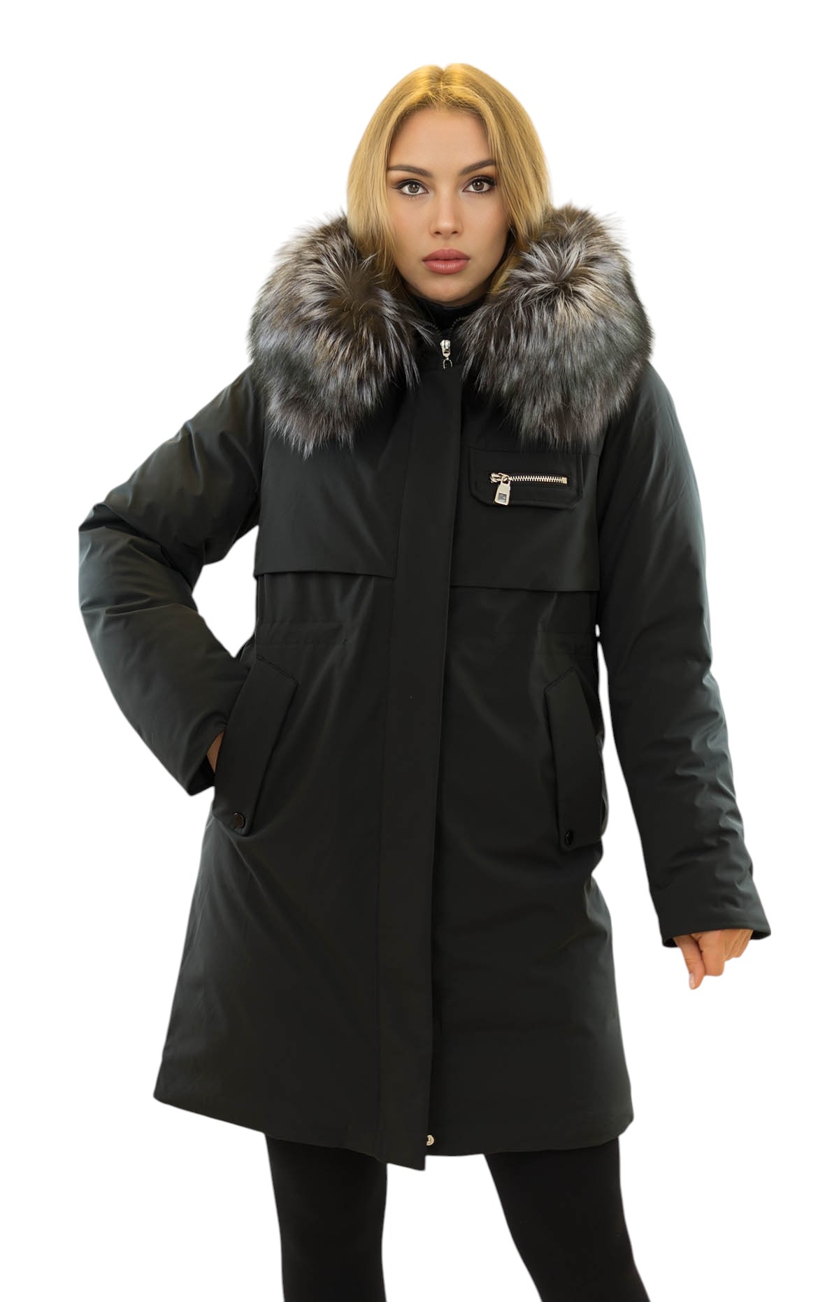 Damen Winterparka mit Pelzkragen Echtfellkragen