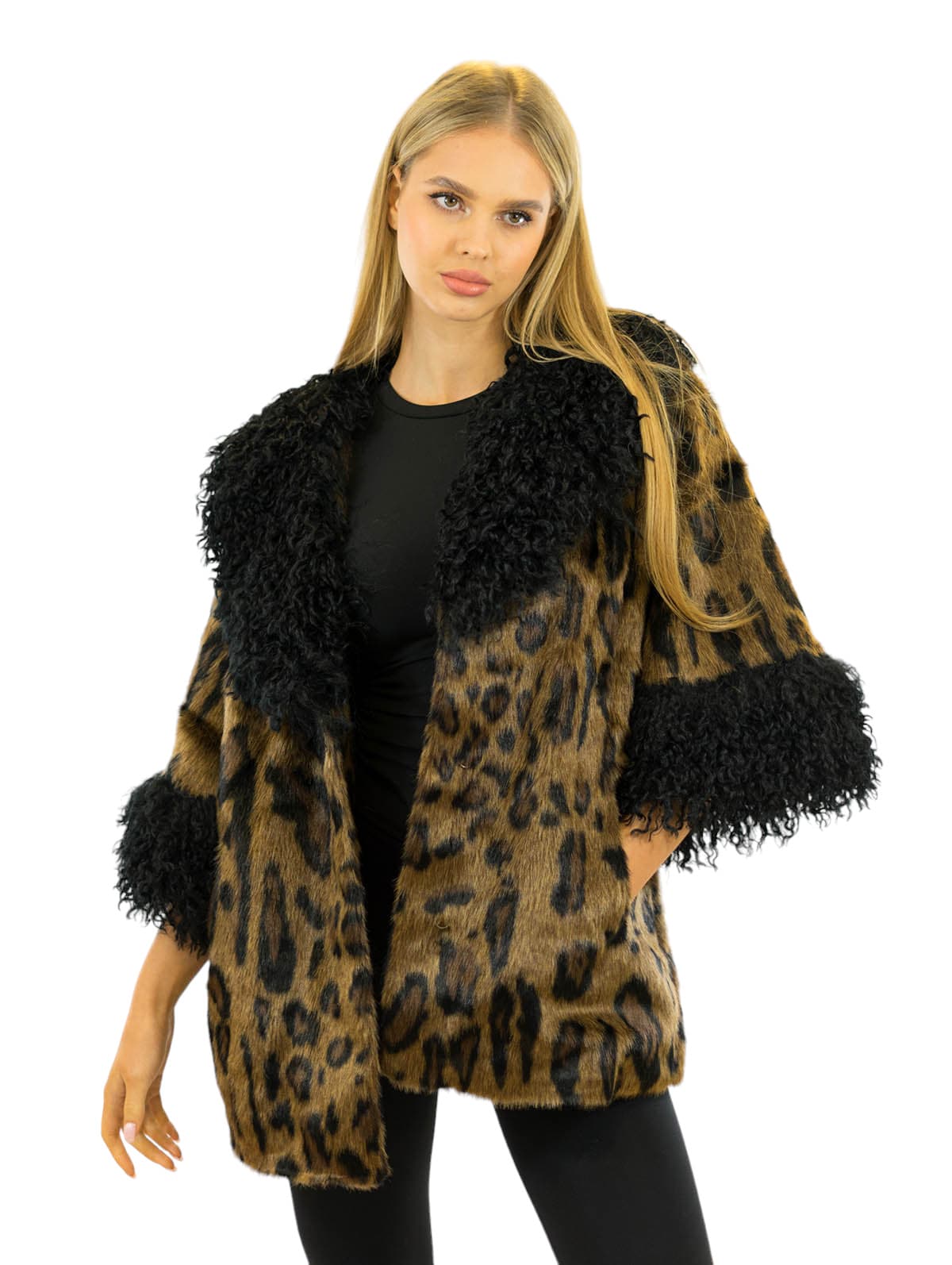 Leopardprint Damenjacke Kunstfelljacke Webpelzjacke