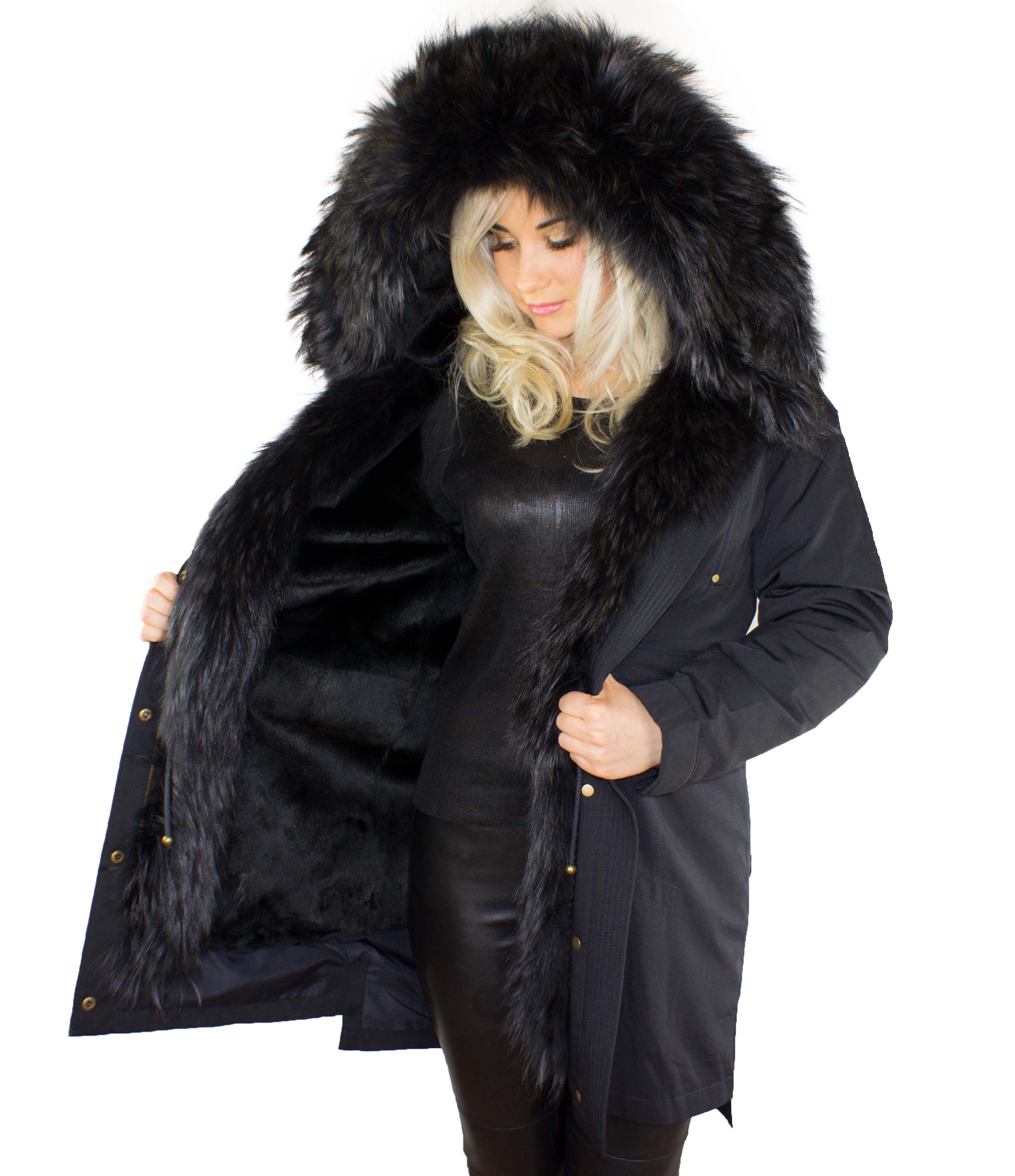 XXL Pelzkragen Winterjacke Herbstjacke Innenmaterial: Kaninfell abnehmbar