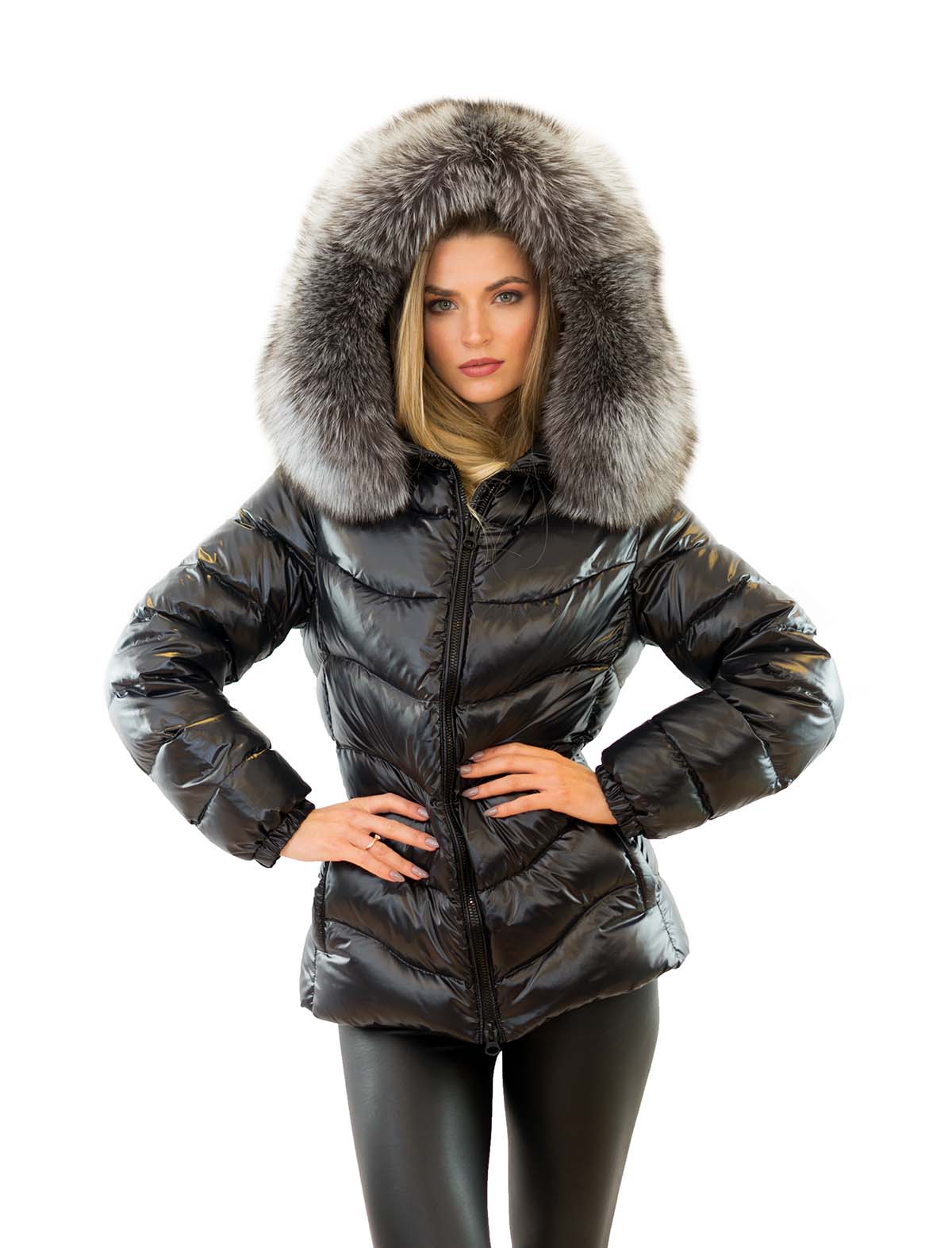 Daunenjacke mit Pelz Pufferjacke Pufferjacket mit Echtfell Echtpelz Pelzkragen