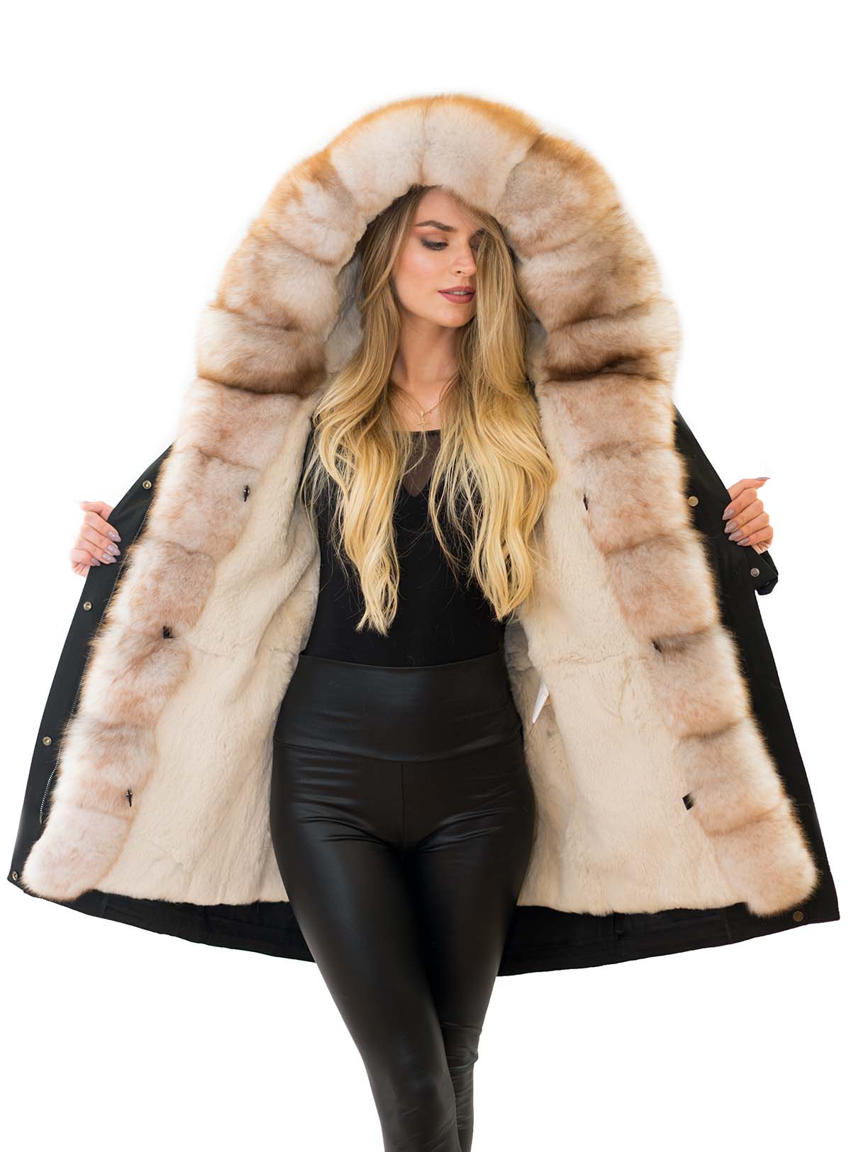 Winter Parka mit XXLPelzkragen Echtfell Fuchs Fellkapuze