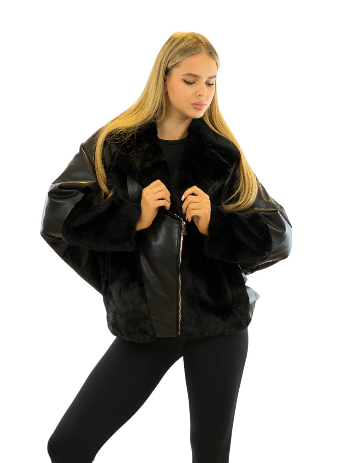 eco faux fur kunstlederjacke eco  lederjacke outfit mit webpelz