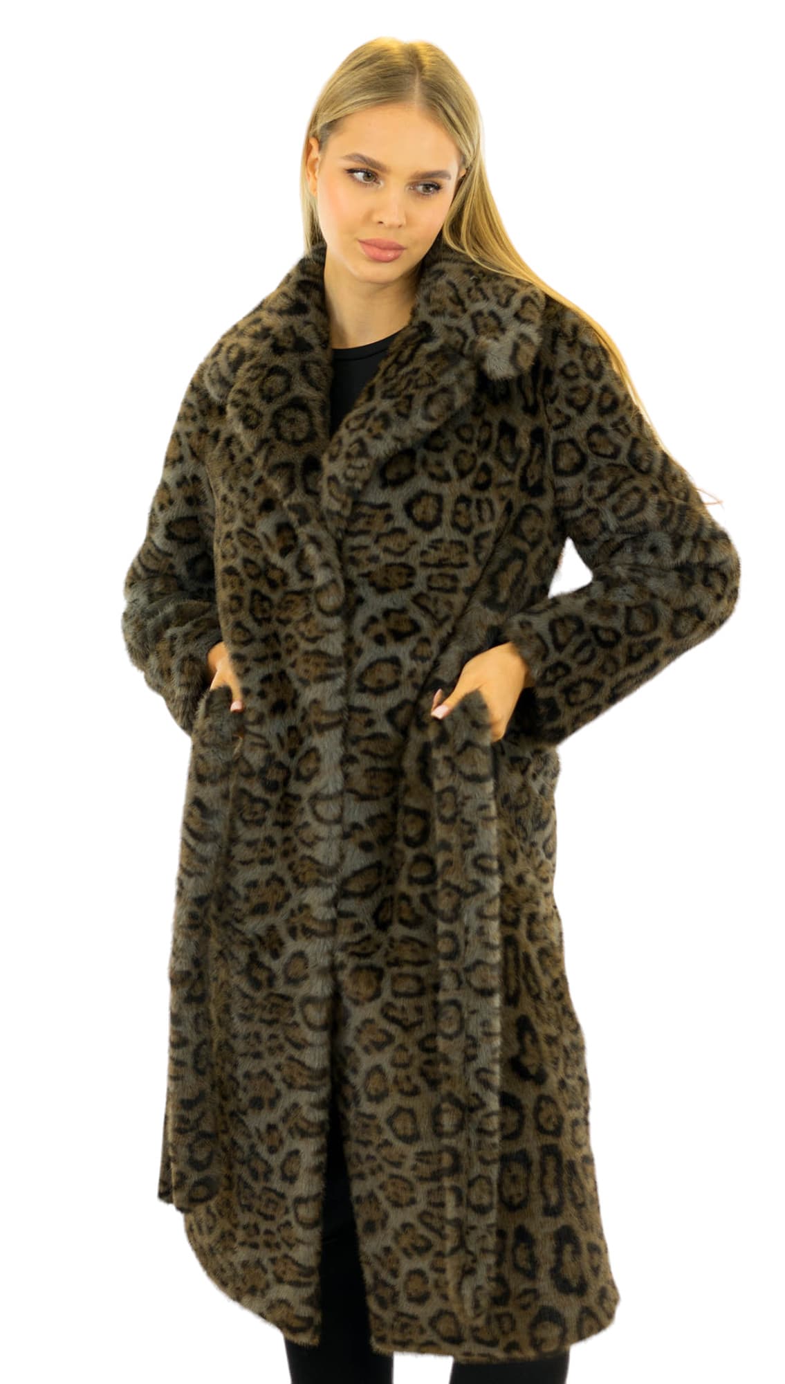 Pelzmantel Leopardprint Leomuster Kunstpelz Mantel