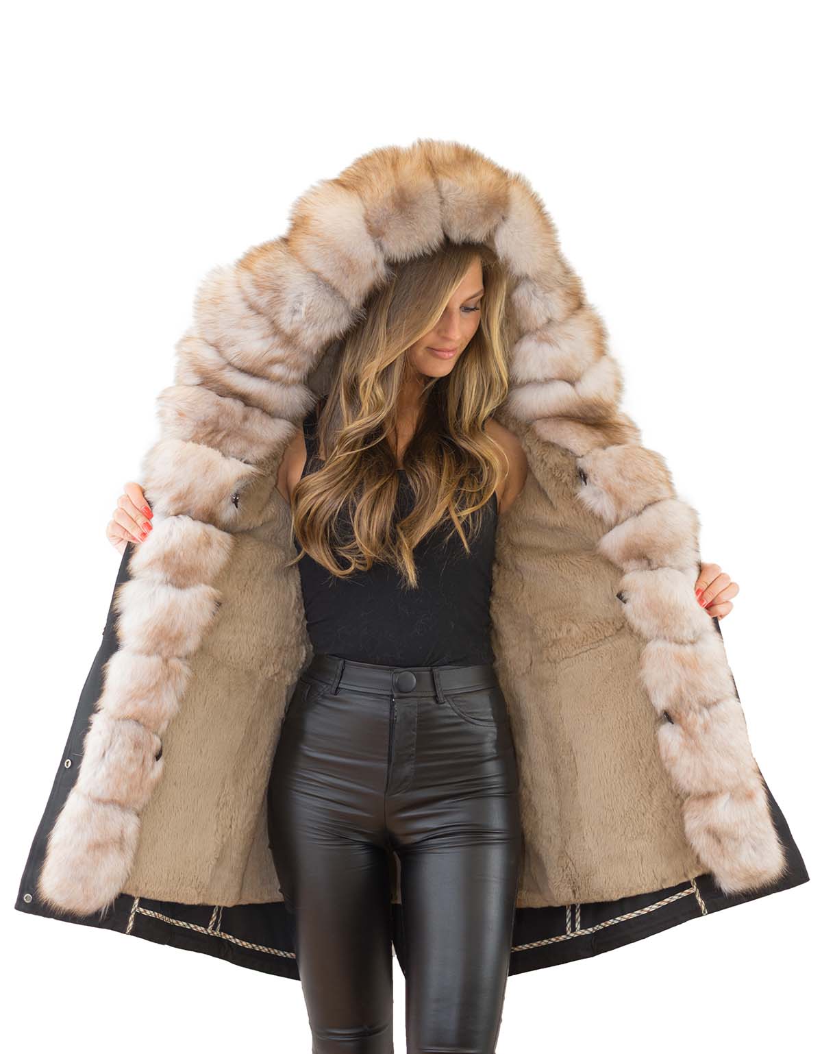 Glamorous Parka mit Pelz xxlpelzkragen Fuchs Echtes Fell Innenfutter Rex Kanin