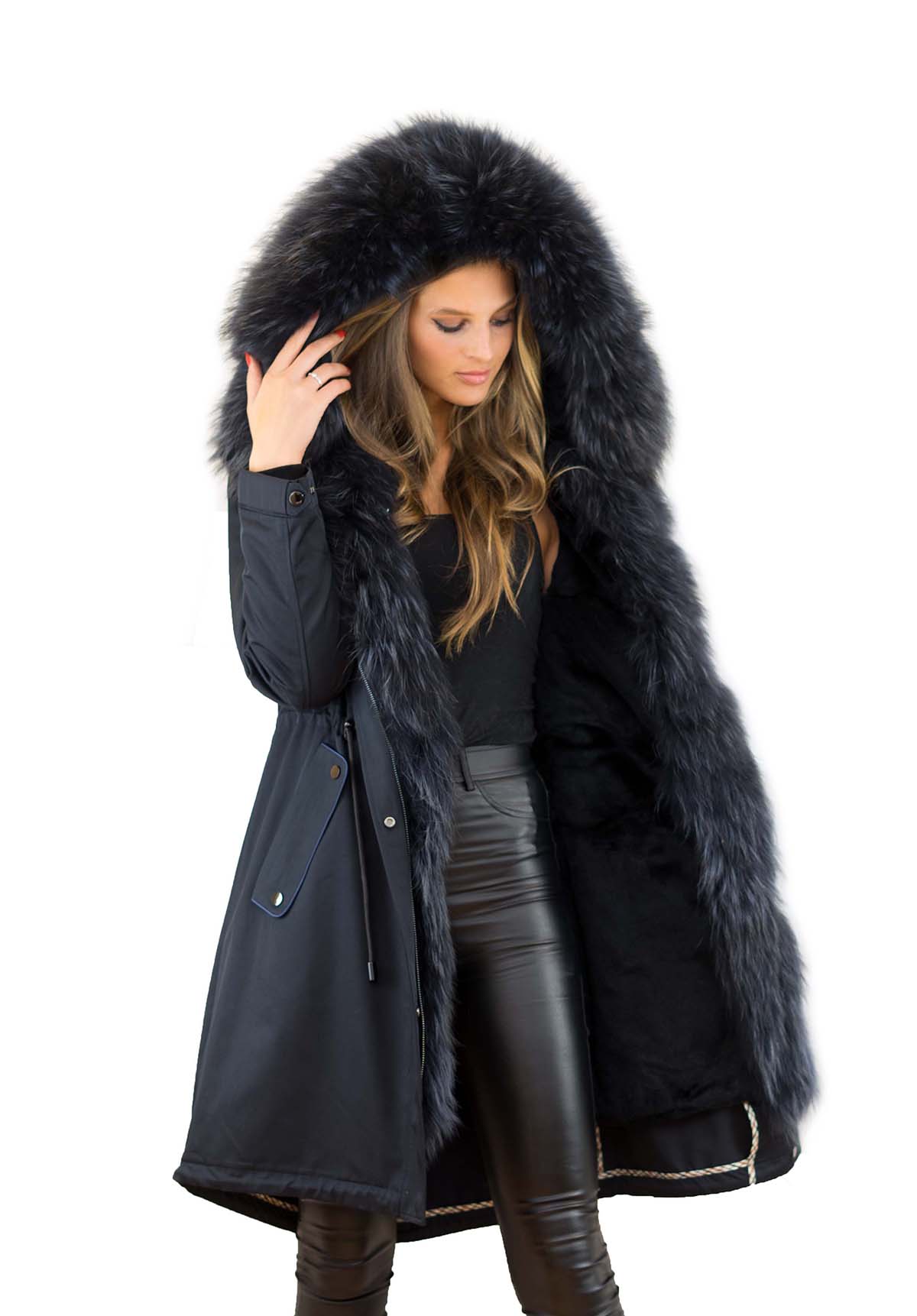 Parka mit Fell Parka mit Echtfell XXL Pelzkragen Fuchs Parka Jacke mit Pelz