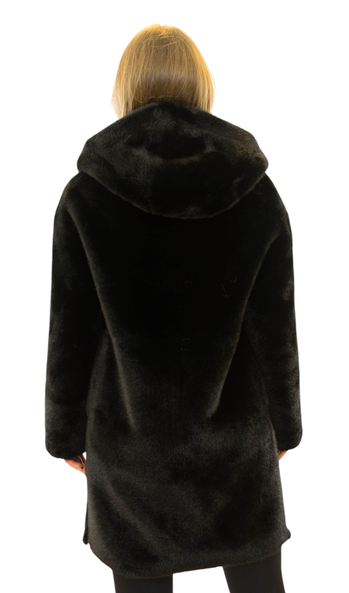Damenmantel mit Faux Fur Nerzstruktur und Lederlook