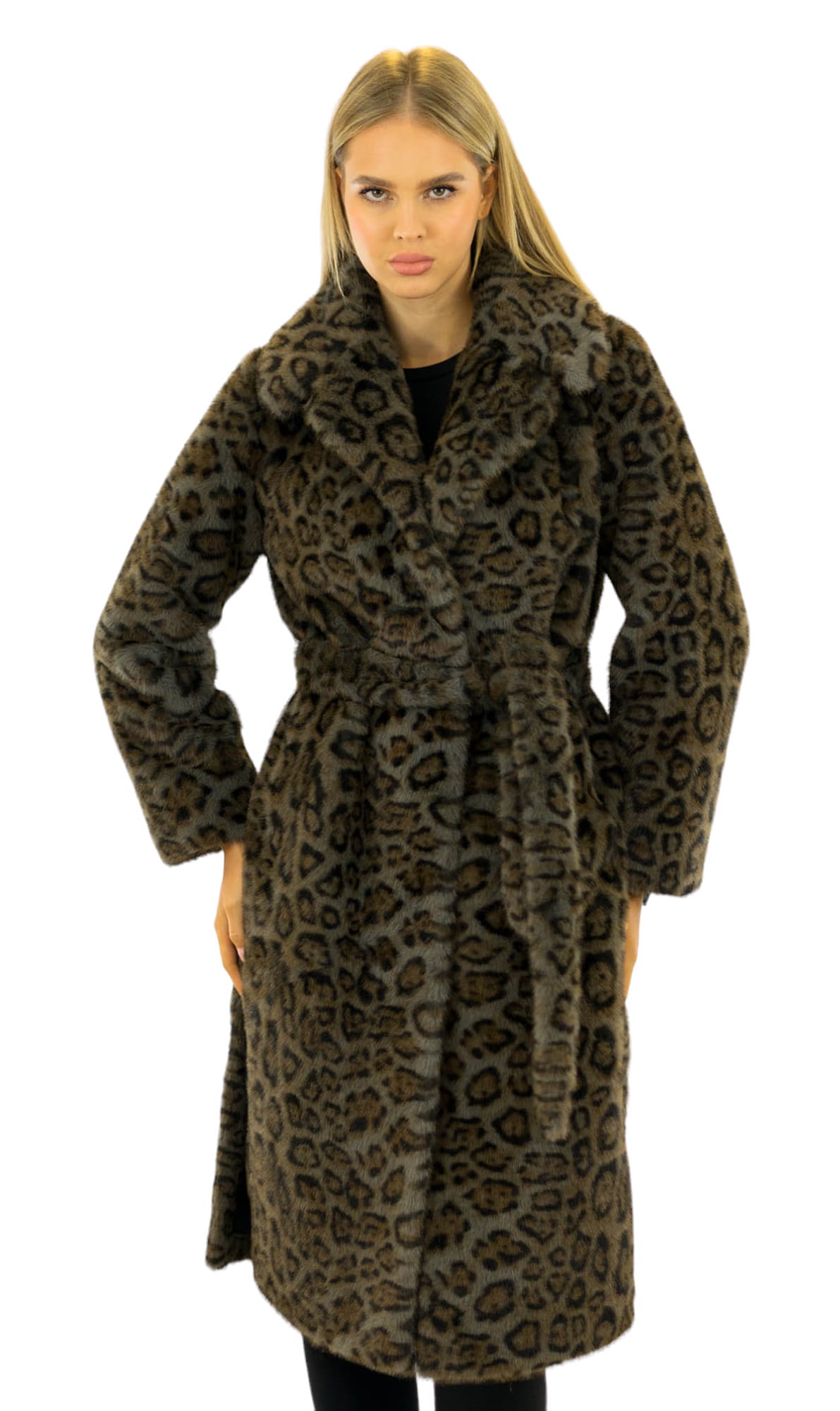 Kunstfellmantel Webpelzmantel Leo Print Leopard Muster
