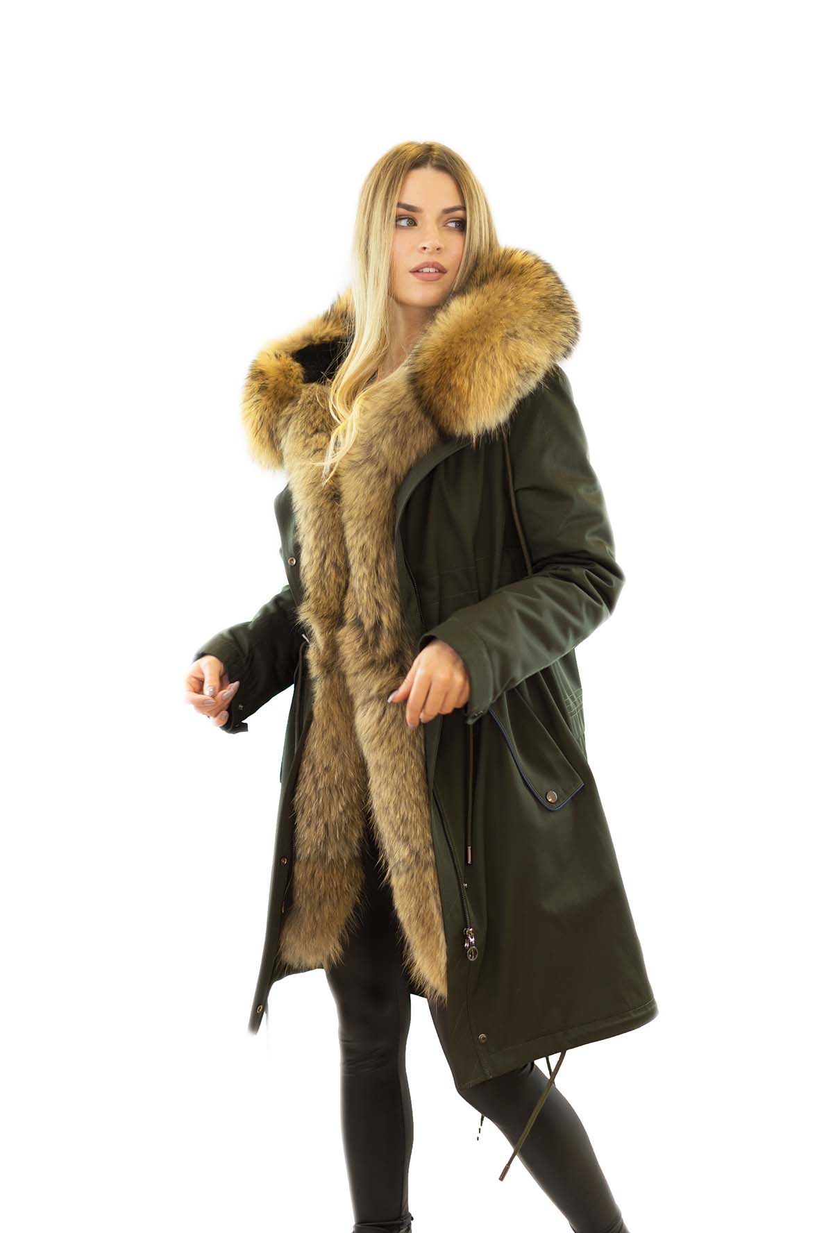 Parka mit Fell Pelzkragen Finnraccoon Echte abknöpfbares Innenfell Rex Kanin