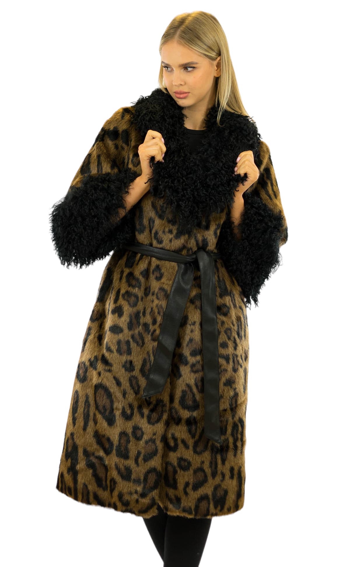 Leo Print Fake Fur Mantel "Anita"