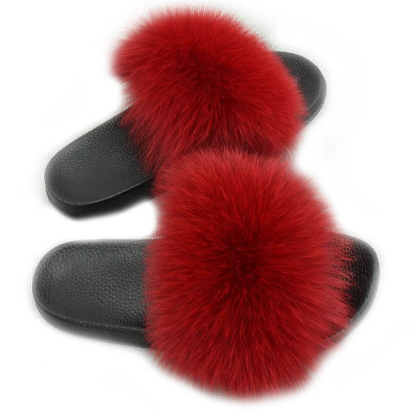 Echtfell Slippers rot aus Fuchspelz