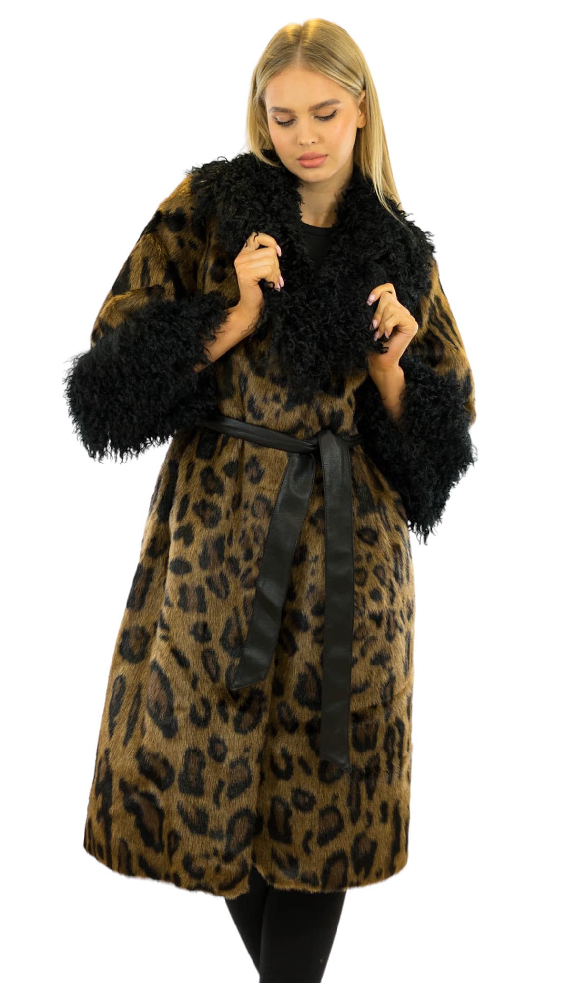 Long Coat Leopard Animal Print Fake Fur Faux Fur Vintage Coat