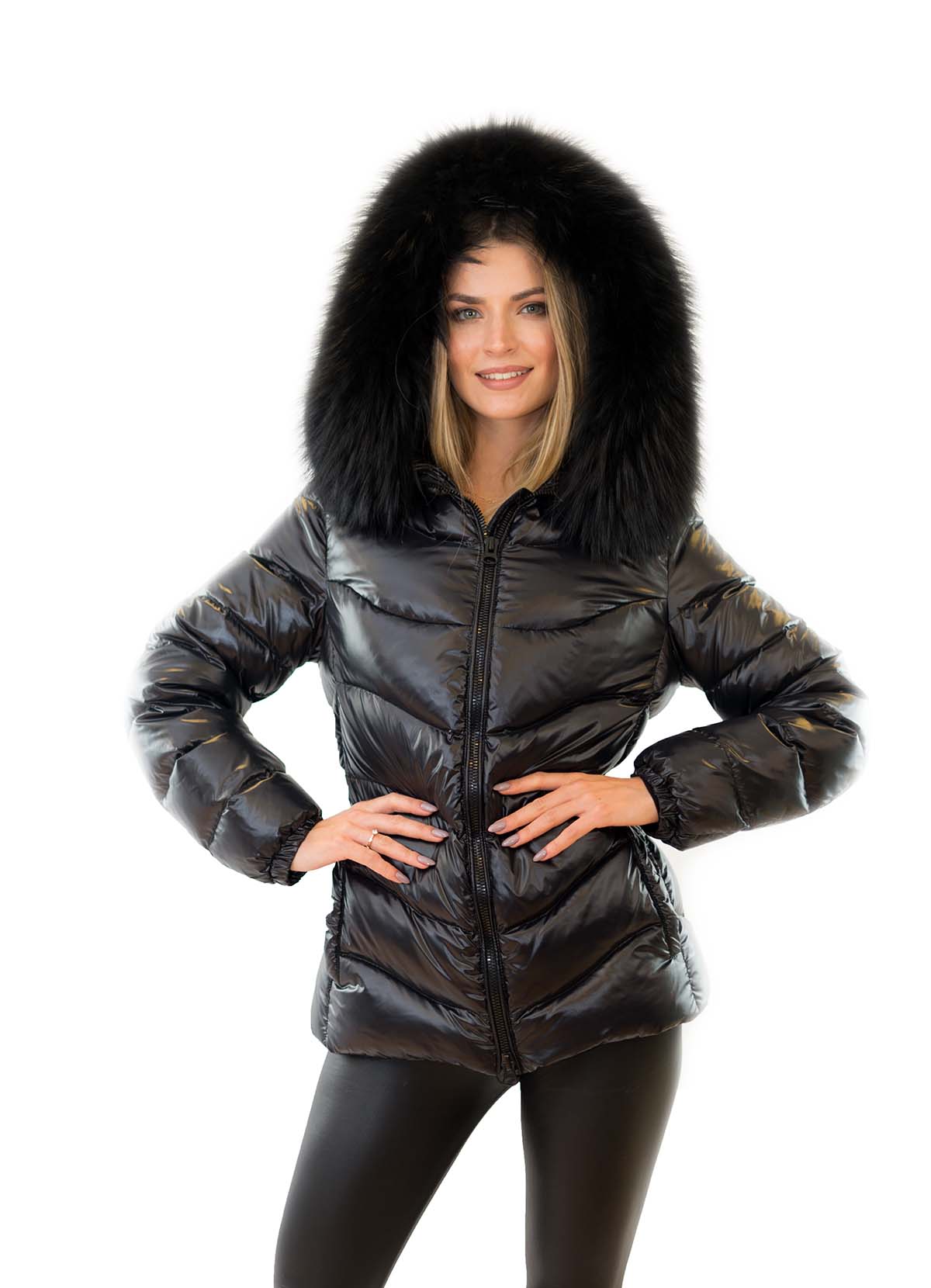 Daunenjacke mit Echtpelz Pufferjacke mit Echtfell Finnraccoon Fellkapuze