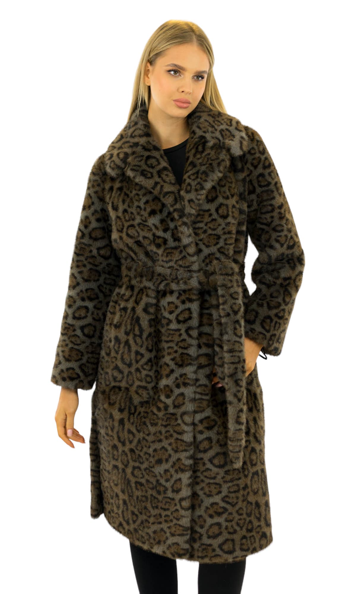 Faux Fur Style lange Leopard Print Mantel aus Kunstfell