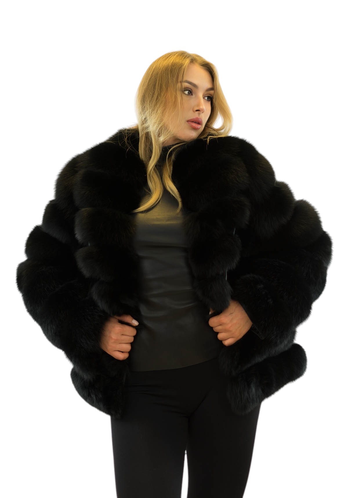 Echtpelzjacke in Schwarz aus Naturfuchs