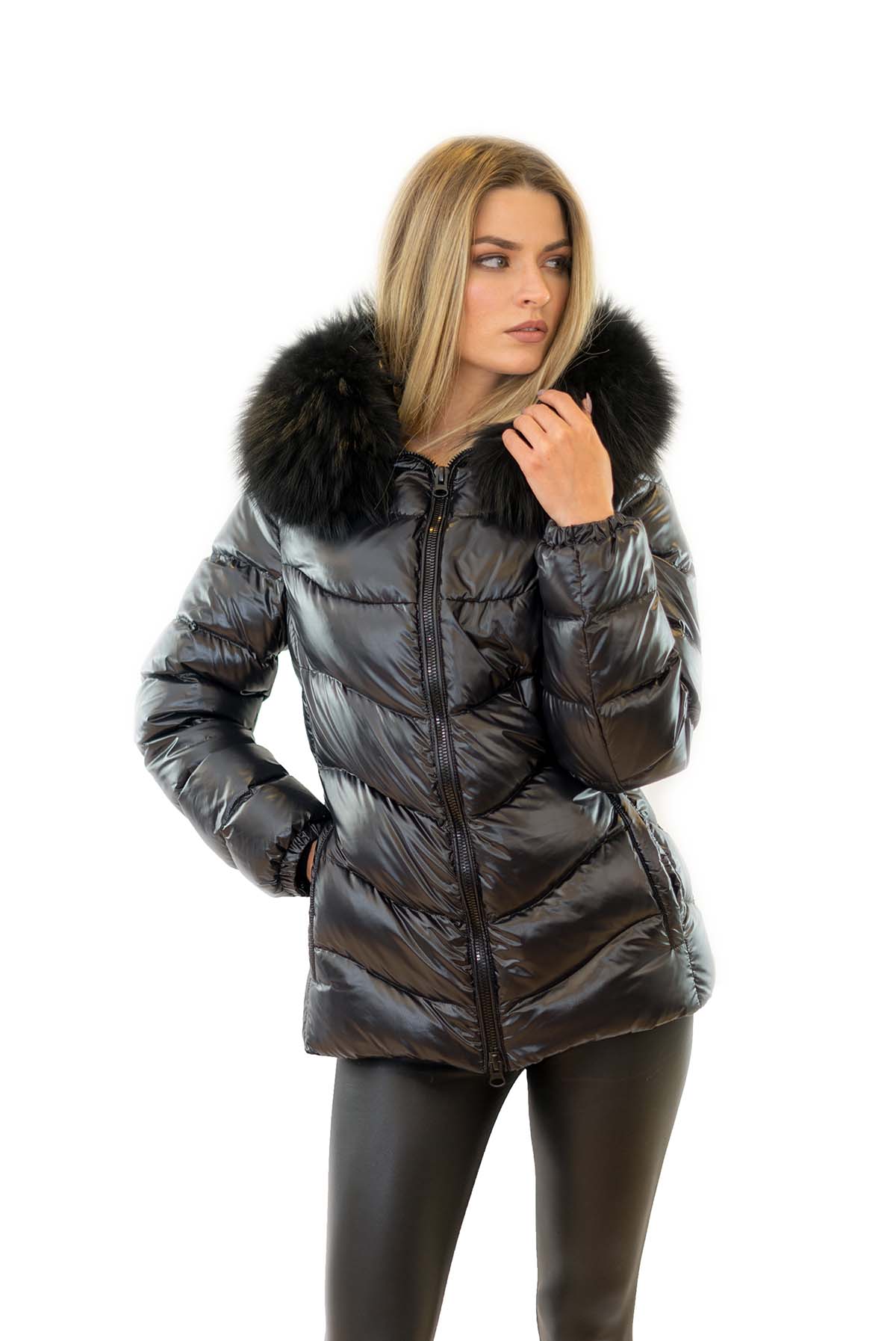 Daunenjacke Pufferjacke mit Echtpelz Pelzkragen Finnraccoon