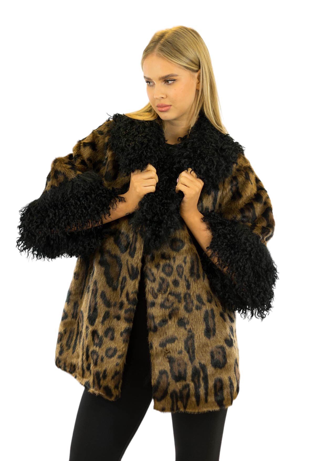 Webpelzjacke Leo Muster Kunstpelz Leopard