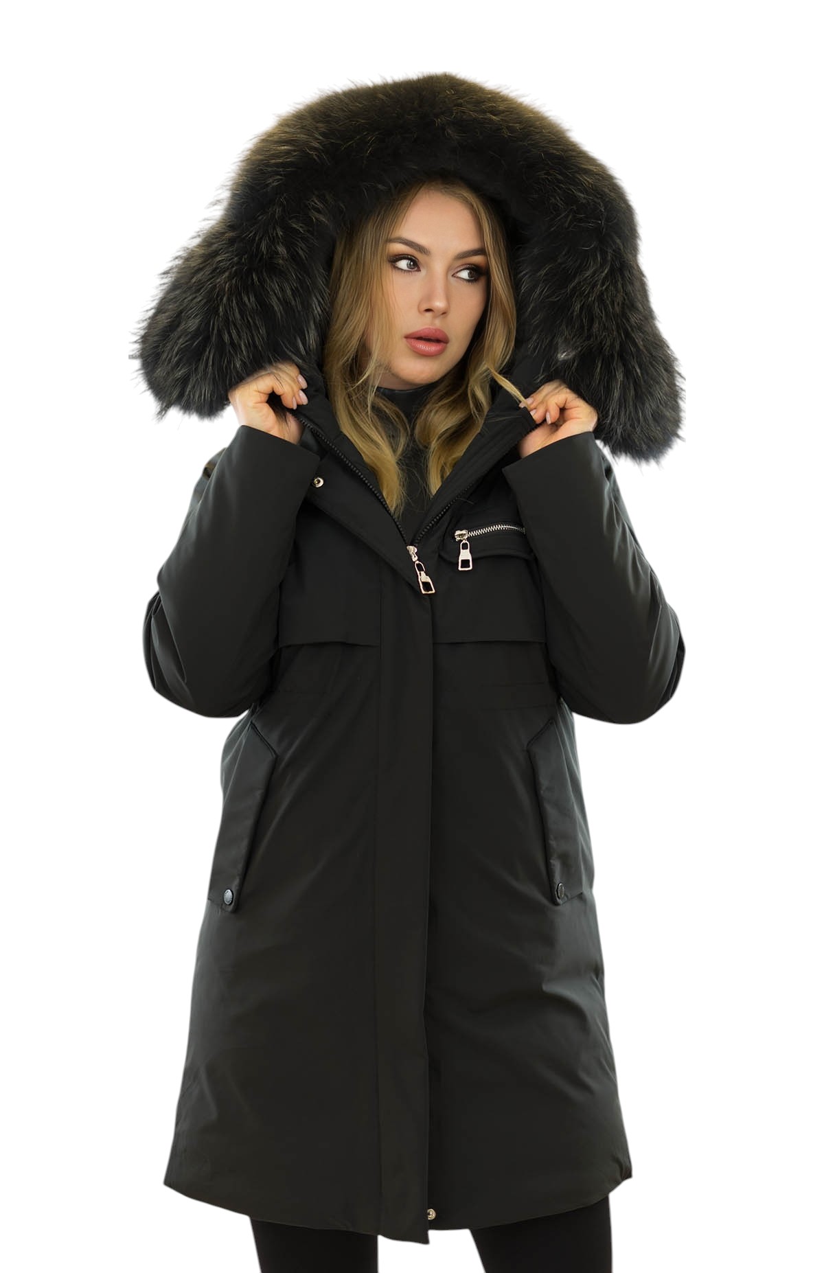 Schwarzer Echtfellparka „Dagny“ mit Pelzkragen Finnraccoon