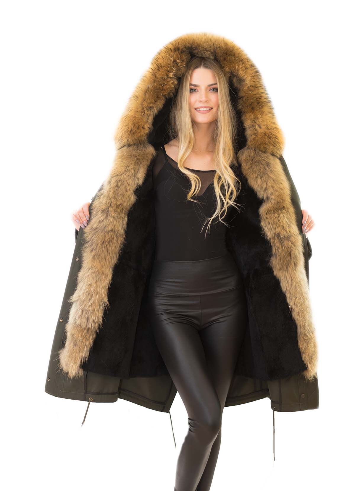 Parka mit Pelz XXL Pelzkragen Finnraccoon Parka mit Echtfell