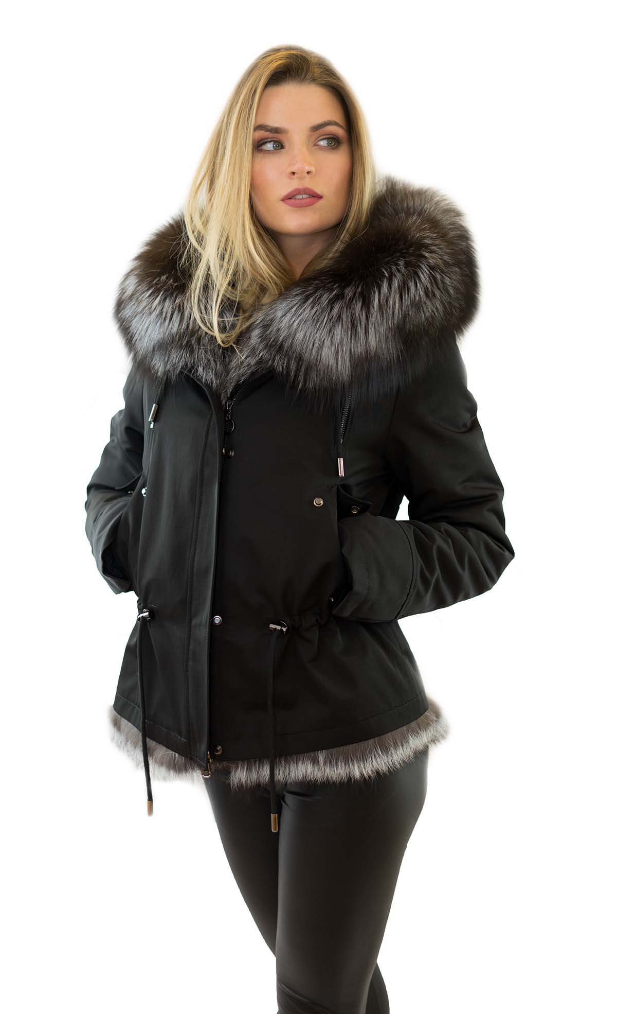 Glamorous Parka mit Fell xxlpelzkragen Silberfuchs Echtes Fell Innenfutter Rex Kanin