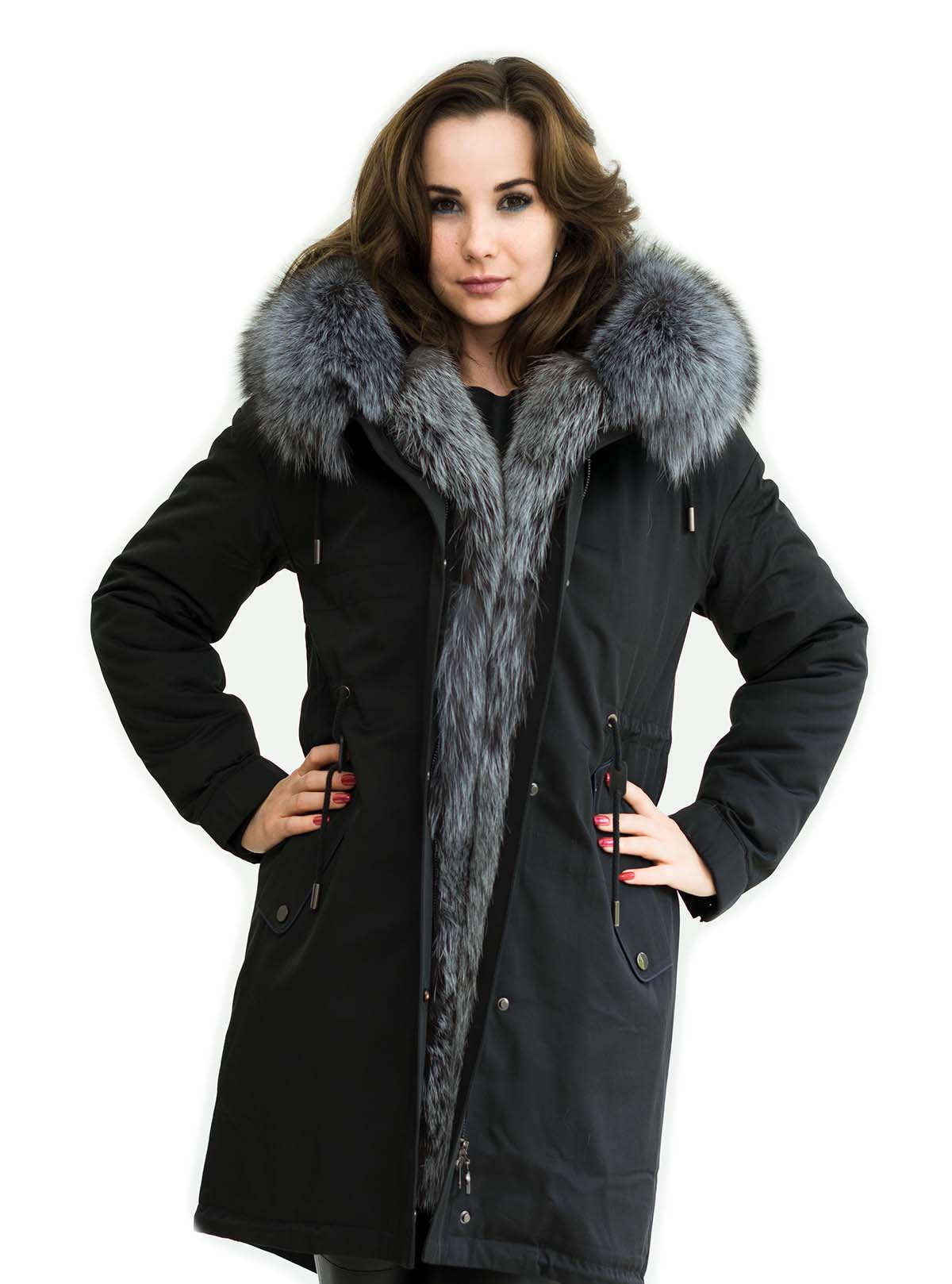 Schwarze Echtfell Parka