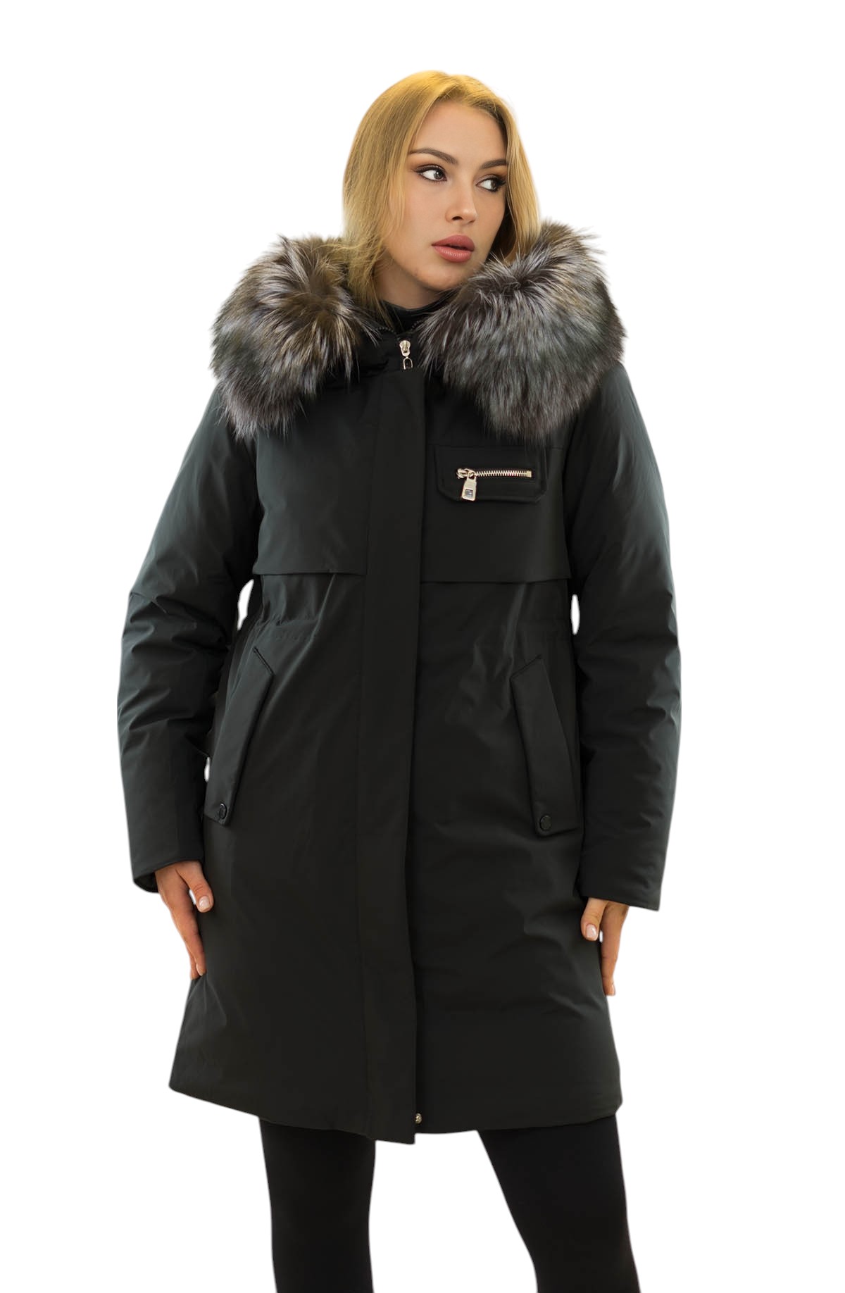 Damenjacke Echtfellparka mit Naturpelzkragen Silberfuchs