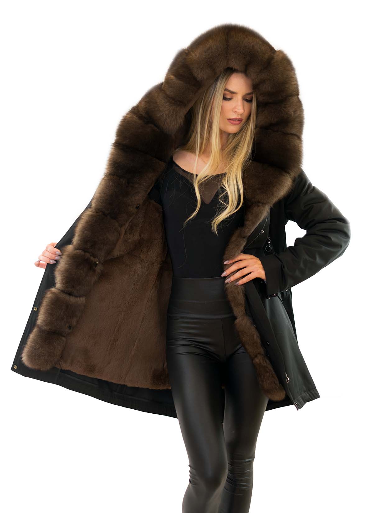 Damen Parka mit Echtpelz Winterparka mit Fell Parka mit Fell