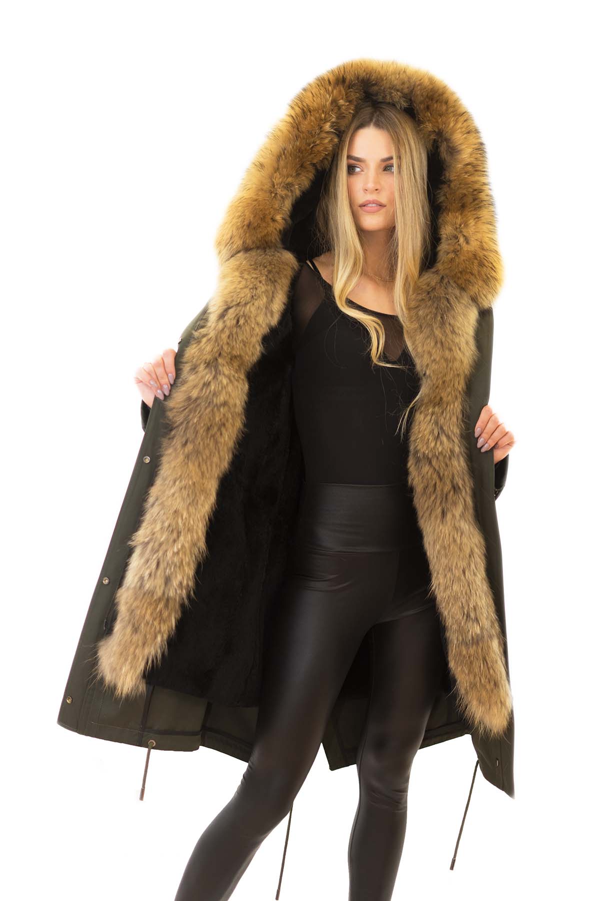 Parka mit Echtfell XXL Pelzkragen Finnraccoon Parka mit Echtpelz xxl Pelzkragen