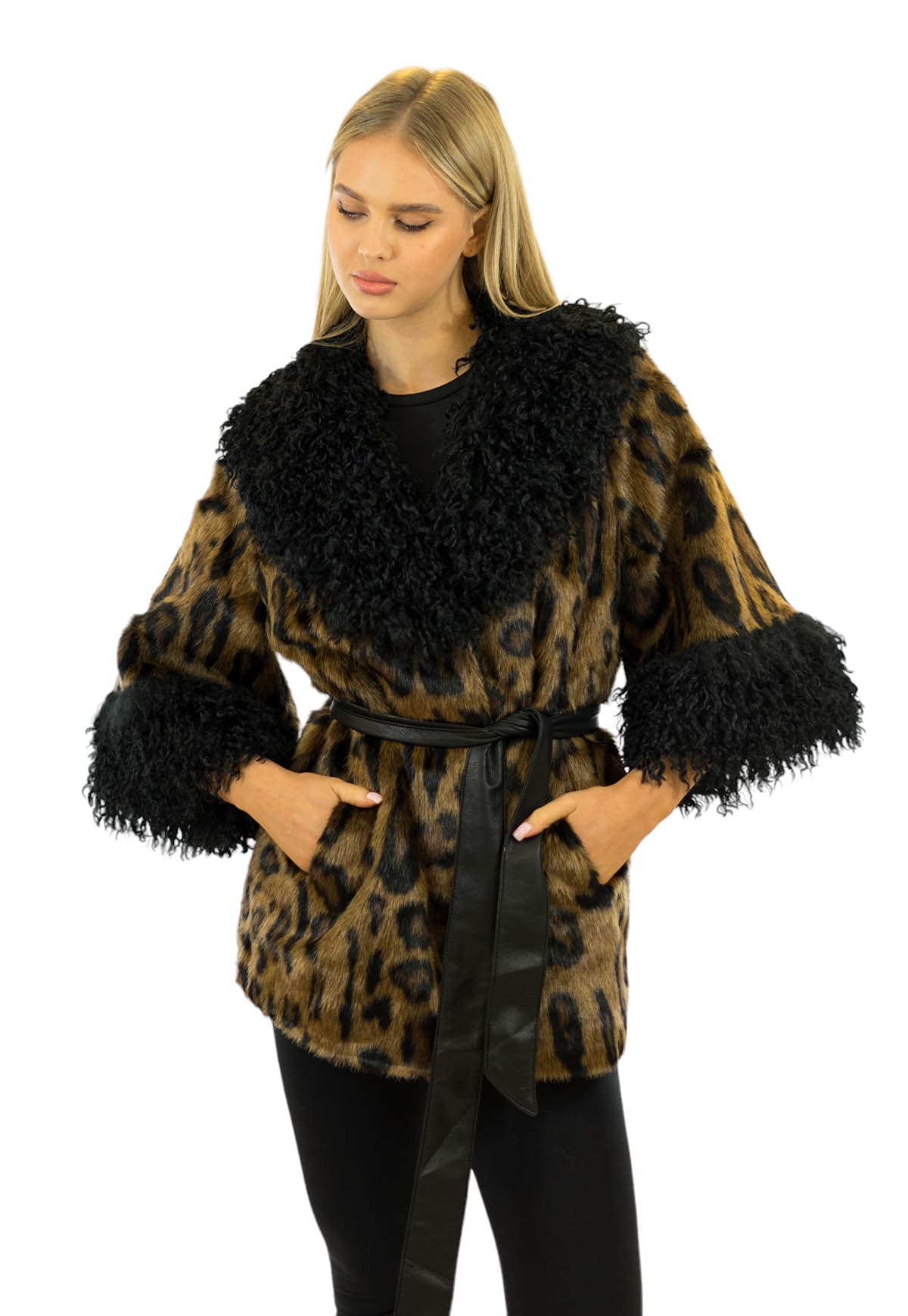 Pelzjacke in Leo Muster Leoprint Leoparden Muster